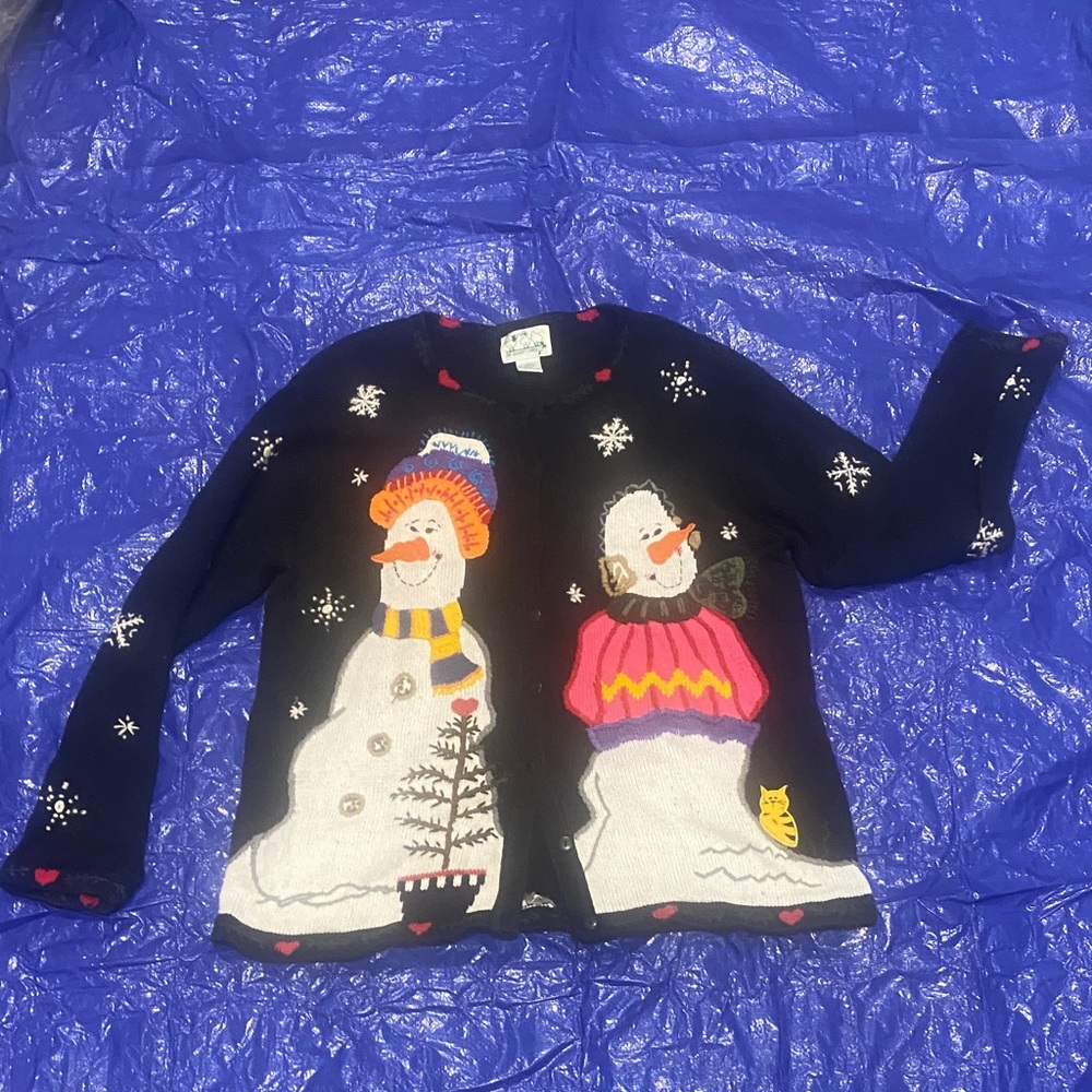 Vintage Festive Snowman Cardigan Sweater